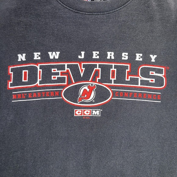 Vintage New Jersey Devils Shirt Mens XL Black NHL Hockey CCM Short Sleeve 90s - Picture 3 of 12